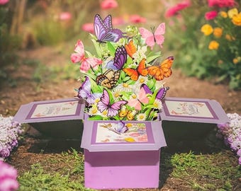 Butterfly Pop up Card, 3D Butterfly and Flower Greeting Cards for Birthday