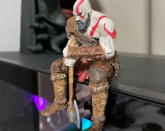 Kratos Edge Sitter Unpainted Figure, Leviathan Axe Display Statue, God of War Collectible