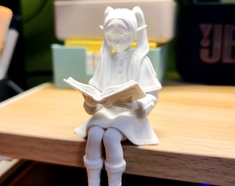 Frieren Edge Sitter Unpainted Figure, Reading Anime Display Statue, Frieren Miniature Decor