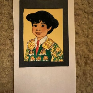 Torero messicano in abito di carta leggera bambola copertina del libro collage pezzo artista carta da collezione