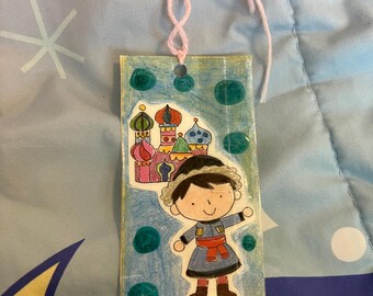 Little Russian boy original artwork handmade bookmark