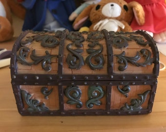Small wooden treasure chest jewelry box—collectible