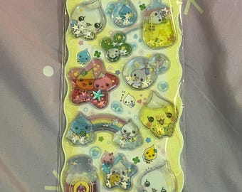 Shizukuchan kawaii Raindrop sprites characters sparkly water puff sticker set (Yellow)—Made in Japan