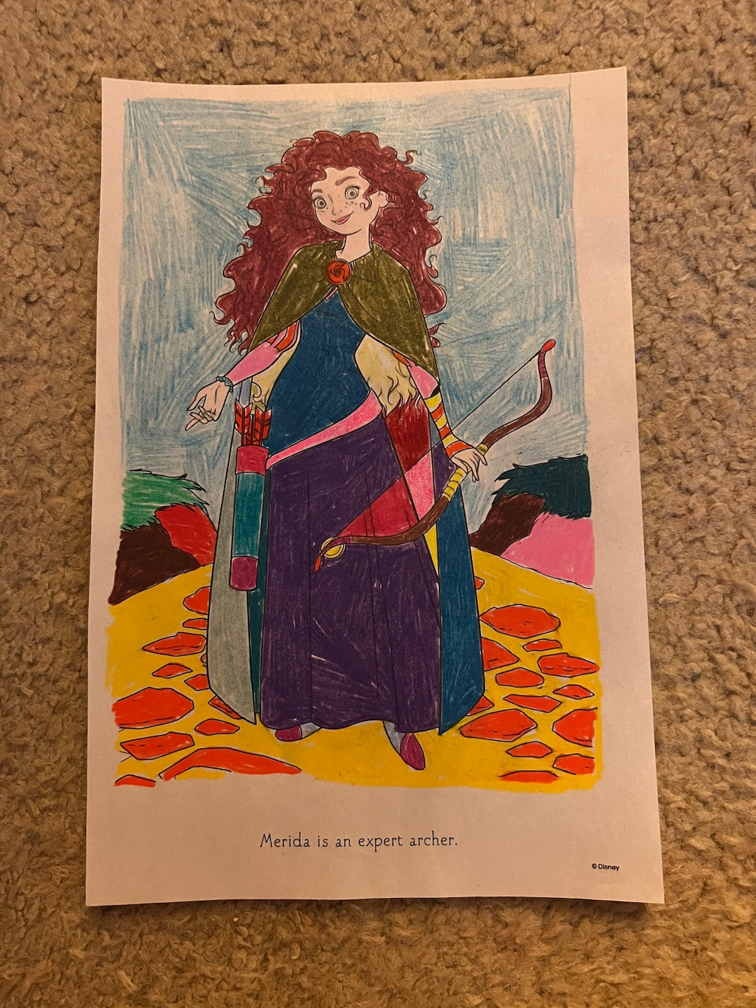 Disney Princess—merida From Brave—double Sided Hand Colored Coloring ...