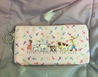 Heidi girl of the alps characters walking in the line Japanese pink clutch bag from Heidi Club—made in Japan