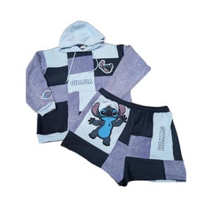 Upcycled Women's Stitch Patchwork Hoodie and Shorts Set