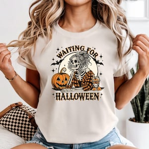 Comfort Colors Waiting for Halloween Shirt: Funny Skeleton Tee
