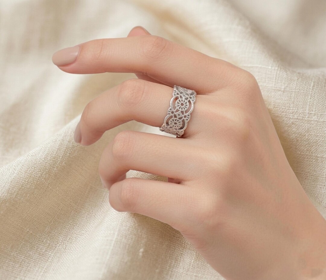 Vintage Floral Filigree Silver Band Ring | Adjustable Boho Jewelry - Etsy
