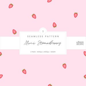 Mini Strawberry | Hand-Drawn Watercolor Seamless Pattern | Berry Fruit Digital Paper | PNG