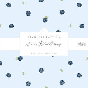 Mini Blueberry | Hand-Drawn Watercolor Seamless Pattern | Berry Fruit Digital Paper | PNG