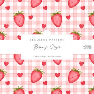 Berry Love | Hand-Drawn Watercolor Seamless Pattern | Valentine Strawberry Digital Paper (PNG)