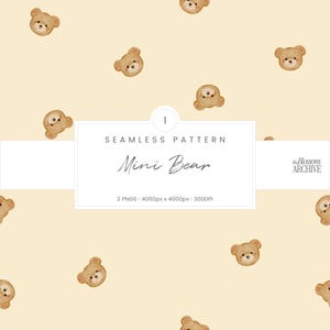 Mini Bear | Hand-Drawn Watercolor Seamless Pattern | Cozy Digital Paper | PNG