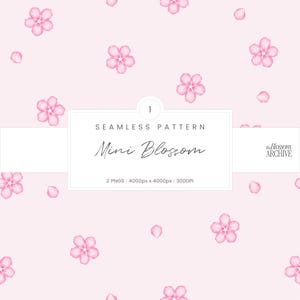 Mini Cherry Blossom | Hand-Drawn Watercolor Seamless Pattern | Sakura Floral Digital Paper | PNG