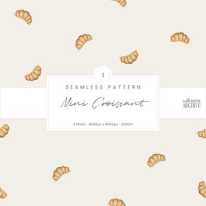 Mini-Croissant | Handgezeichnetes, nahtloses Aquarellmuster | Digitales Papier für Bäckereigebäck | PNG