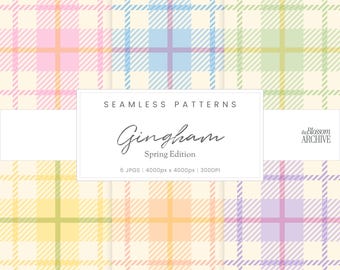Gingham – Edizione primaverile / Motivi senza soluzione di continuità / Set di carta digitale a quadri pastello disegnati a mano