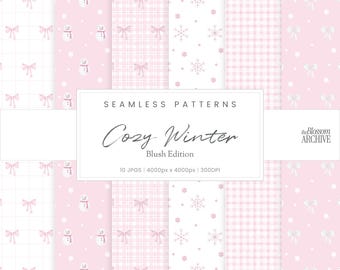 Cozy Winter – Blush Edition | Hand-Drawn Seamless Patterns | Pink Digital Paper Set