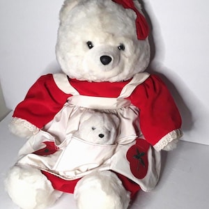 Vintage große 24 &quot;Weihnachts-Teddybär w / Cub Rot Farbe Plüsch