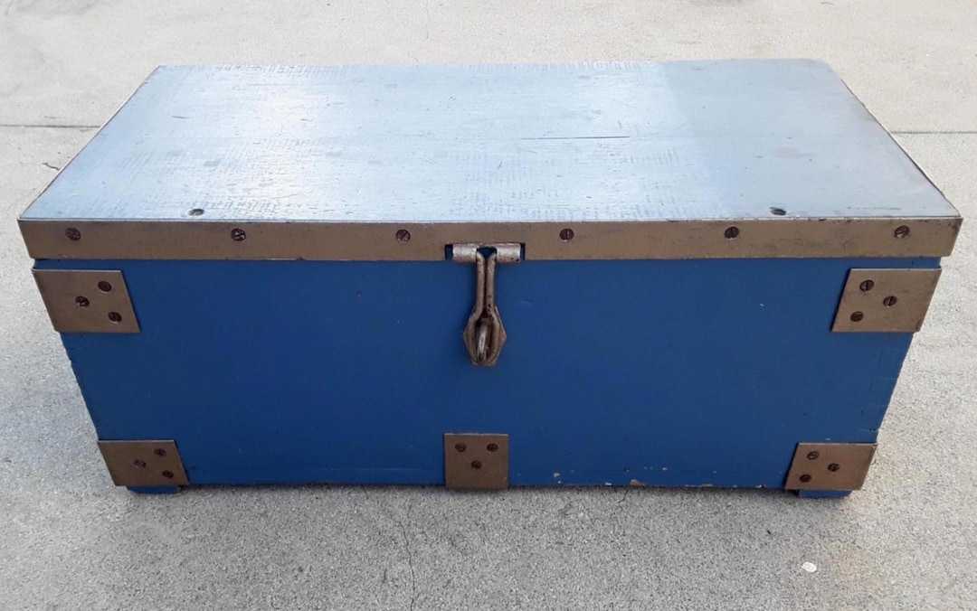 Large Blue Trunk Vintage Large Wood Blue Storage Trunk Chest Locker Size 24'' X 12'' X ...