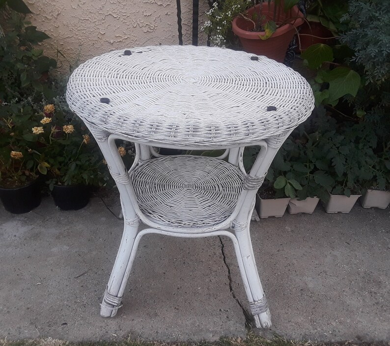 Vintage White Wicker Table Etsy