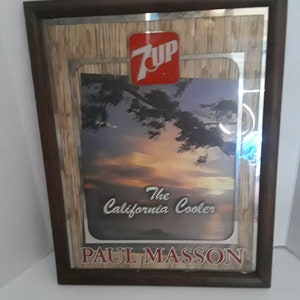 Vintage Paul Masson 7 Up The California Cooler Wood Glass Frame Sign