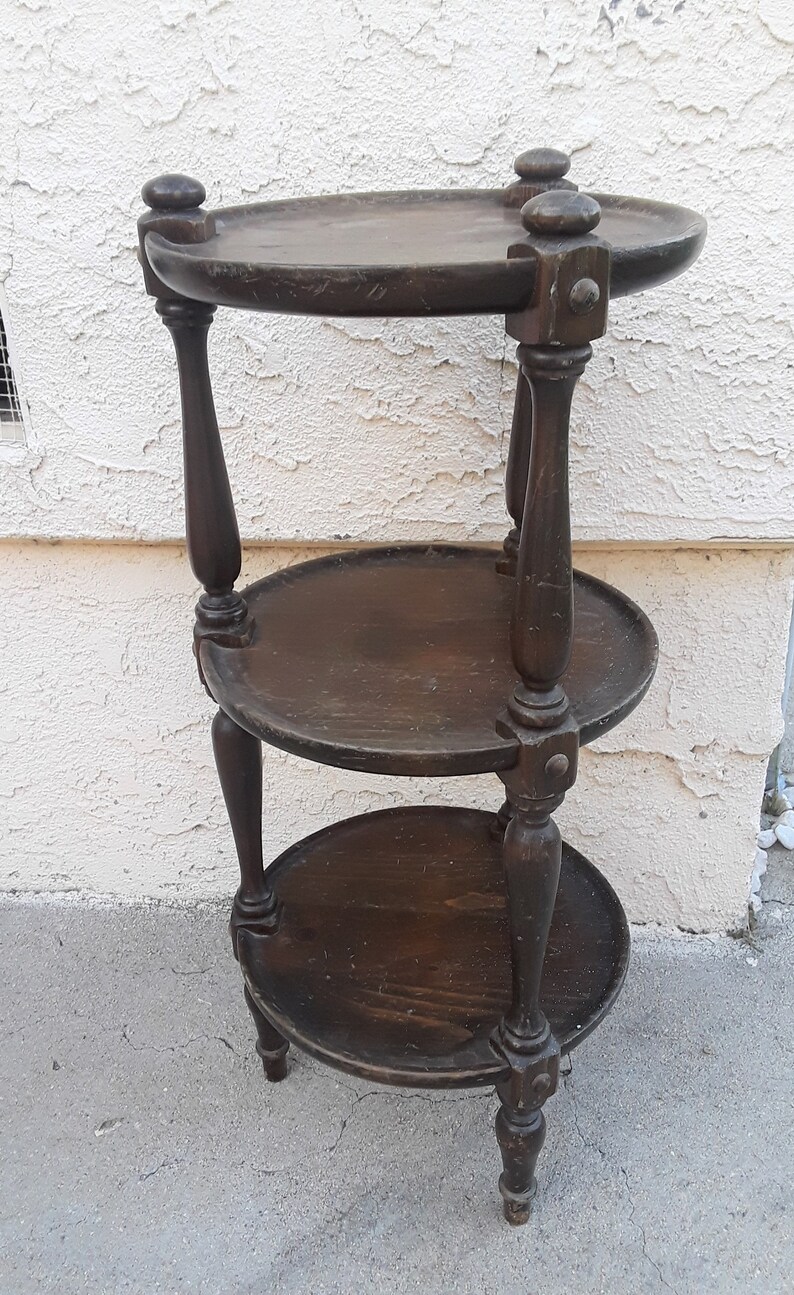 Vintage Ethan Allen 3 Tier End Wood Table Plant Stand Old Etsy