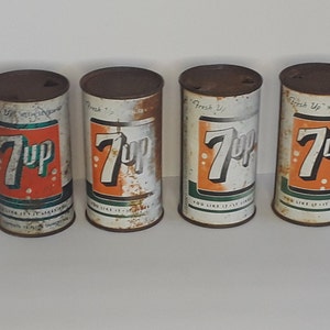 Vintage Metal Tin 7 Up Cans Lot Of 4 USA