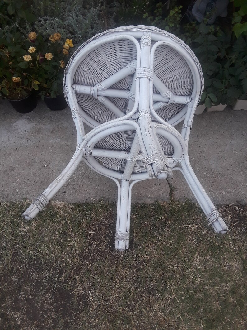 Vintage White Wicker Table Etsy