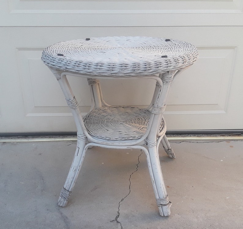 Vintage White Wicker Table Etsy