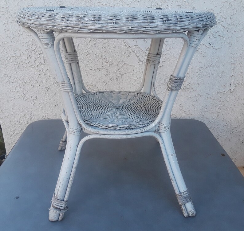 Vintage White Wicker Table Etsy