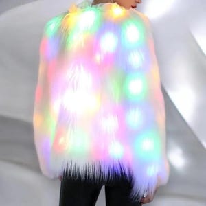 LED Faux Fur Coat | Light Up Dance Coat | Rave festival outfit | Rave outfit | Party Accessory | Women&#39;s Coat