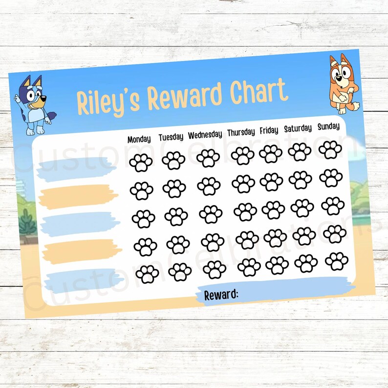 Bluey-inspired Printable Reward Chart | Customizable Paw Print Behavior ...
