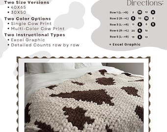 Cow Print Chunky Knit Blanket Pattern - Hand/Finger Knitting. Instant download.