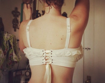 Organic cotton Bralette and  shorty Bloomer set with lace up back- custom bra underwear to your size/ measurements
