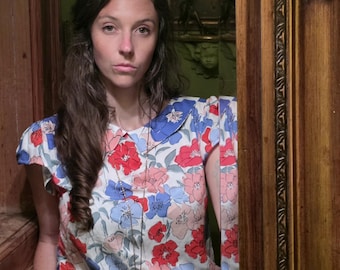 featherweight floral challis blouse with flutter sleeves