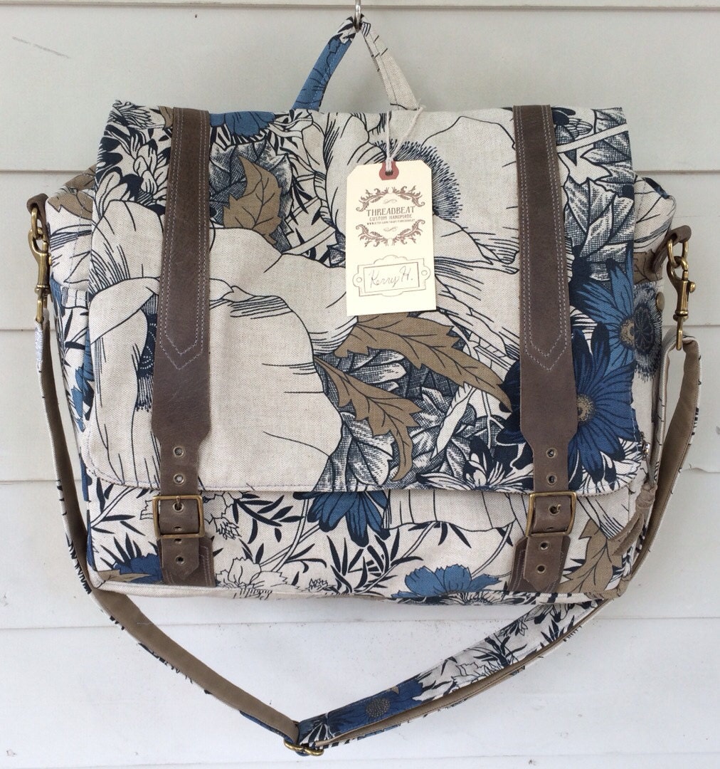 custom Convertible backpack messenger travel bag blue floral Etsy