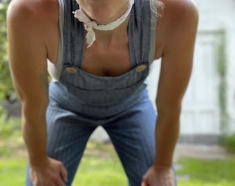 custom herringbone denim overalls