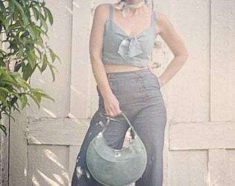 custom Linen tie front crop top