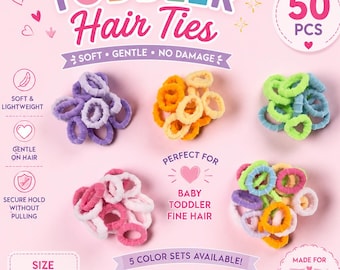 Baby Hair Ties for Fine Hair | 50 Soft Mini Nylon Elastics | No Damage Toddler Ponytail Holders | Kids Hair Accessories | My Daily Crystal