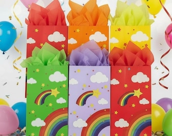 24pk. Goodie Bags with Tissue Paper Rainbow Kids Birthday Party Favors Colorful Stars & Cloud Theme My Daily Crystal