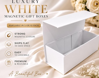 Luxury White Magnetic Gift Box 10x4 | Rigid Keepsake Packaging (10x4x4 in)