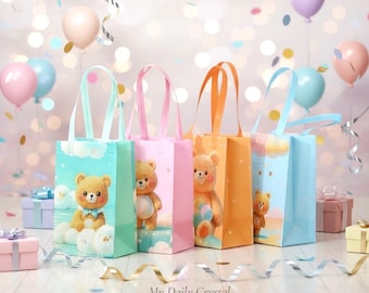 Bolsas de regalo de fiesta con forma de osito de peluche: bolsas reutilizables de tela no tejida para cumpleaños infantiles y baby showers / My Daily Crystal