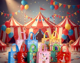 10pk Circus Party Goodie Bags Carnival Theme Reusable Tote Style Favor Bags Kids Birthday Supplies My Daily Crystal
