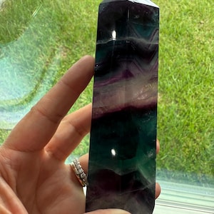 Rainbow Fluorite Tower | Large Polished Crystal Point | 5.5&quot; Tall | High Quality | Crystal Decor | Natural Rainbow Fluorite | Giftable Stone