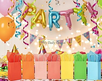 Paquete de 20 bolsas de regalo artesanales multicolores con papel de seda, pequeñas bolsas de regalo para fiestas con asas, bolsas de regalo arcoíris My Daily Crystal
