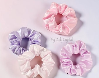 4 Piece Satin Scrunchie Set for Girls Women | Pink Lavender Hair Scrunchies Soft Ponytail Hair Ties Gift Set