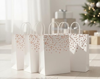 Paquete de 8 bolsas de regalo con forma de corazón de papel dorado rosa para fiestas, de 8 x 6 pulgadas. Bolsas de papel blanco para fiestas, empaques para bodas y boutiques. My Daily Crystal.