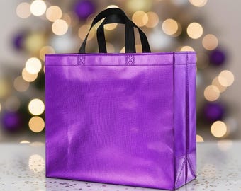 20pk. Purple Iridescent 13×11in. Tote Bags | Reusable Gift & Party Favor Bags with Black Handles | Multi Sets | My Daily Crystal