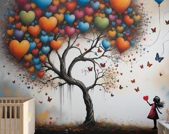 Banksy Wallpaper, Peel and Stick Baby Room Mural, Cute Forest Friends Wall Decor