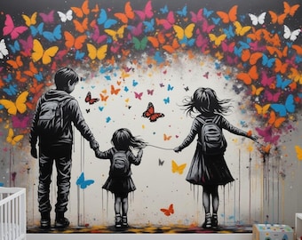 Banksy Wallpaper, Peel and Stick Baby Room Mural, Cute Forest Friends Wall Decor