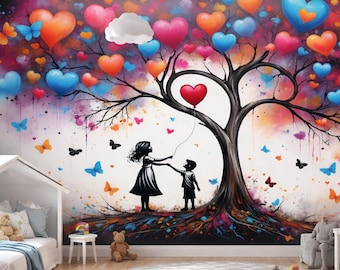 Papel pintado de Banksy, mural autoadhesivo para habitación infantil, decoración de pared con adorables amigos del bosque.